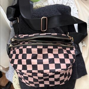 Tan and Black Checkered Crossbody Bag